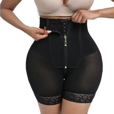 Zipper hip-lifting pants with double layer compression